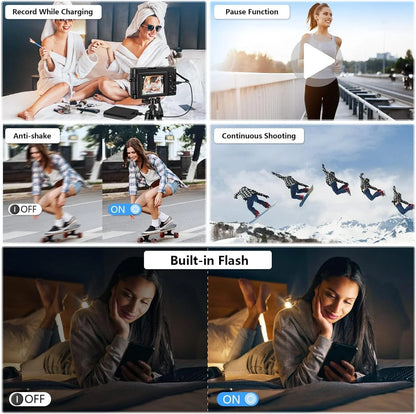 Digital Camera 4K 48MP Vlogging Camera for Youtube Autofocus 16X Digital Zoom Video Cameras with 32GB SD Card