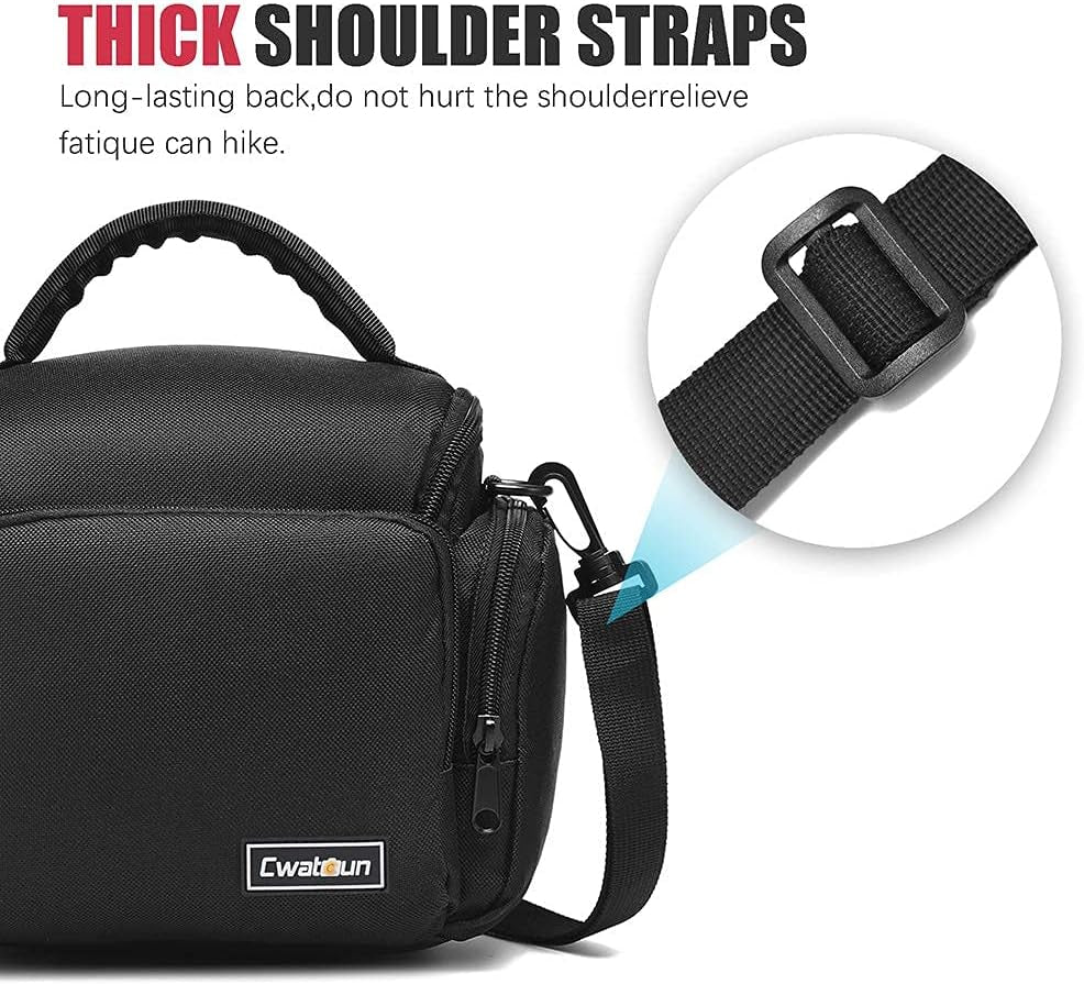 Single Shoulder Crossbody Compact Camera Bag Case Compatible for Canon Nikon Sony SLR DSLR Mirrorless Cameras and Lenses Waterproof Black | Fits 1 Dslr/Mirrorless+1Lens+Phone+Sd Cards. 10Mm Padding, Waterproof, Adj Strap 65-130Cm, Side/Front Pockets.