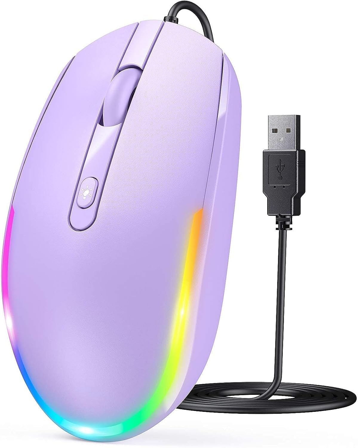 Wired Mouse, RGB Backlit 1600 DPI Corded Mouse for Laptop/Pc, Purple | Plug-And-Play with Quiet Clicks and Optical Tracking for Laptop, PC, Chromebook, Desktop, Office, School, and Home