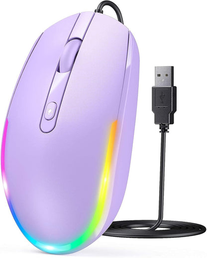 Wired Mouse, RGB Backlit 1600 DPI Corded Mouse for Laptop/Pc, Purple | Plug-And-Play with Quiet Clicks and Optical Tracking for Laptop, PC, Chromebook, Desktop, Office, School, and Home