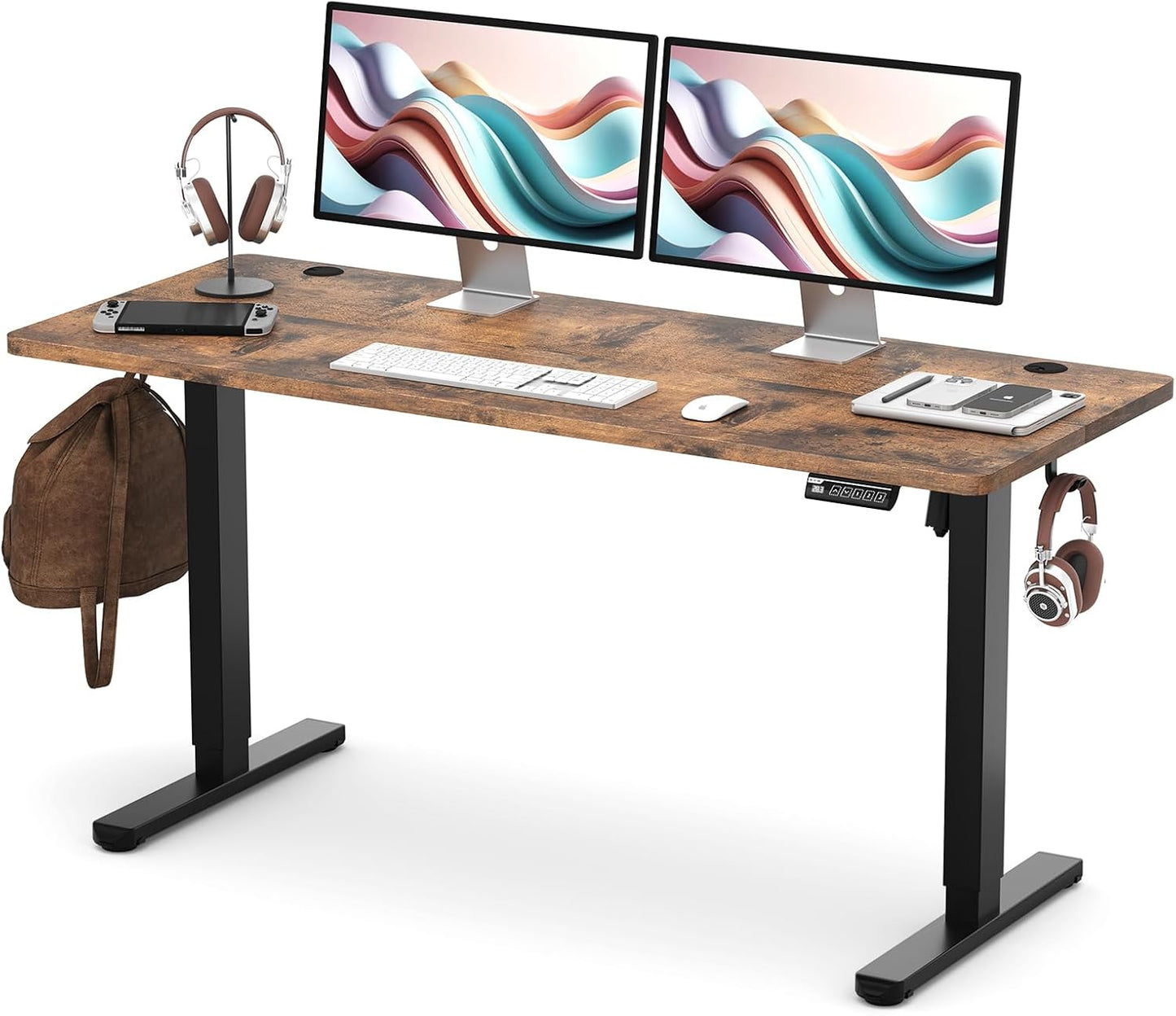 Electric Height Adjustable Standing Desk 55"x24" | Ergonomic Home Office Workstation with 178 lbs Load Capacity, Quiet Motor, Two-Piece Desktop in Rustic Brown