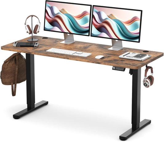 Electric Height Adjustable Standing Desk 55"x24" | Ergonomic Home Office Workstation with 178 lbs Load Capacity, Quiet Motor, Two-Piece Desktop in Rustic Brown