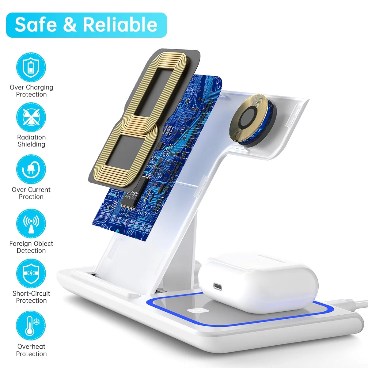 3-in-1 Wireless Charging Station, 18W Fast Charger Dock for Apple Watch Series 1-11, iPhone 14-17, Samsung Devices, and AirPods