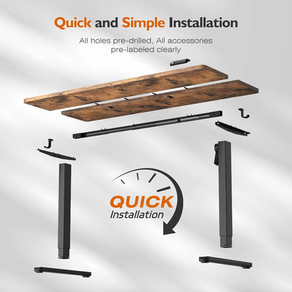 Electric Height Adjustable Standing Desk 55"x24" | Ergonomic Home Office Workstation with 178 lbs Load Capacity, Quiet Motor, Two-Piece Desktop in Rustic Brown