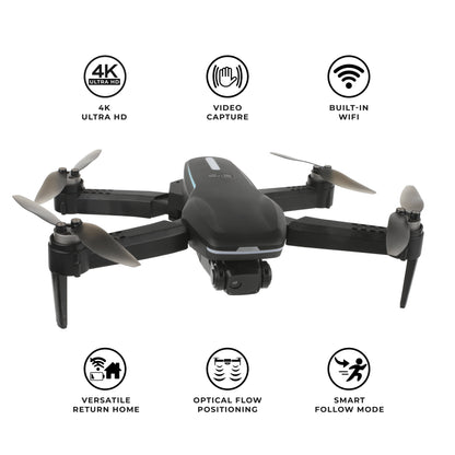 Sky Flow 4K Aerial Camera Drone Image Stabilization & Carrying Case, Black