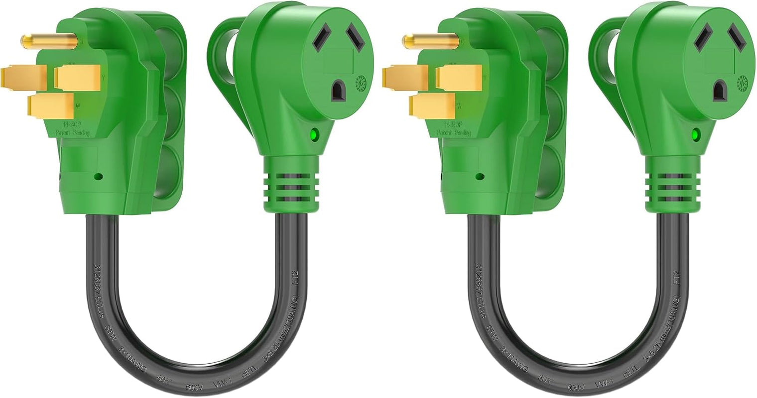 50 Amp to 30 Amp RV Adapter Cord 12 Inch (Pack of 2)