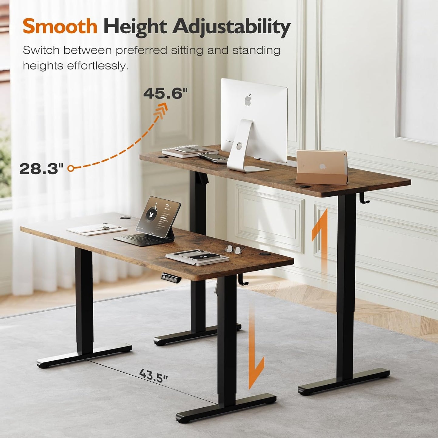 Electric Height Adjustable Standing Desk 55"x24" | Ergonomic Home Office Workstation with 178 lbs Load Capacity, Quiet Motor, Two-Piece Desktop in Rustic Brown