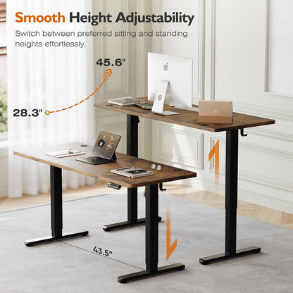 Electric Height Adjustable Standing Desk 55"x24" | Ergonomic Home Office Workstation with 178 lbs Load Capacity, Quiet Motor, Two-Piece Desktop in Rustic Brown