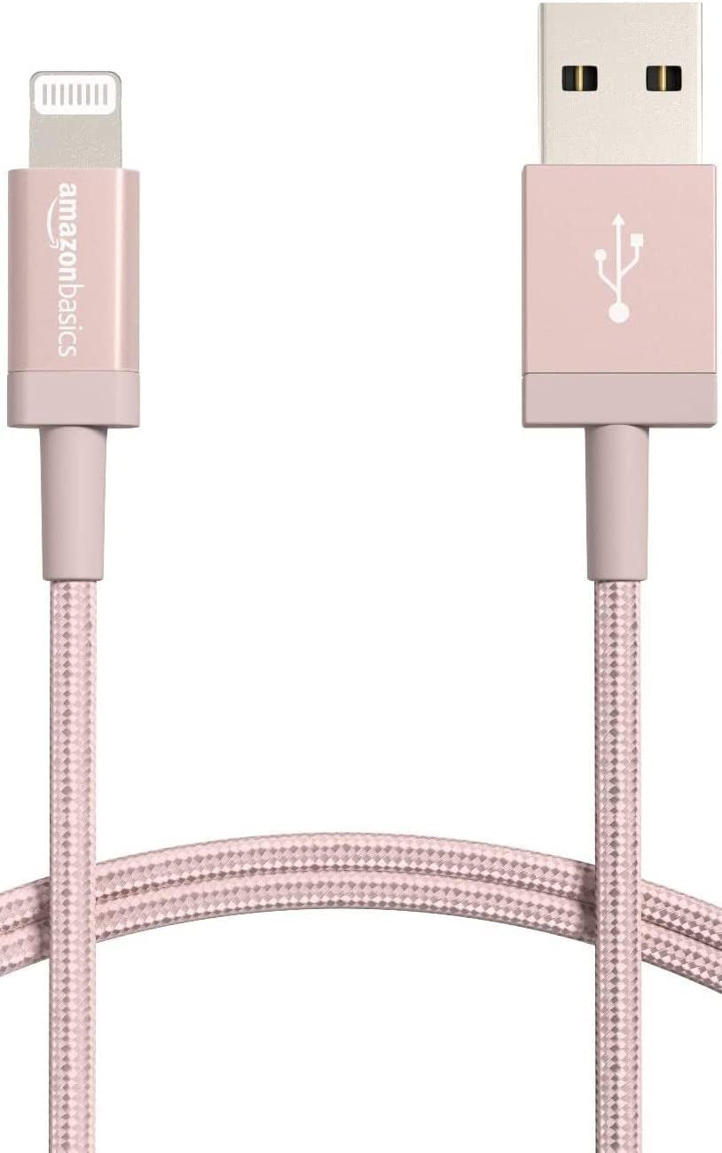 USB-A to Lightning Cable, Apple Mfi Certified, Nylon Braided Cord for Iphone 14 13 12 11 X Xs Pro, Pro Max, Plus, Ipad, Data Sync, High Speed Transfer, 3 Foot, Rose Gold