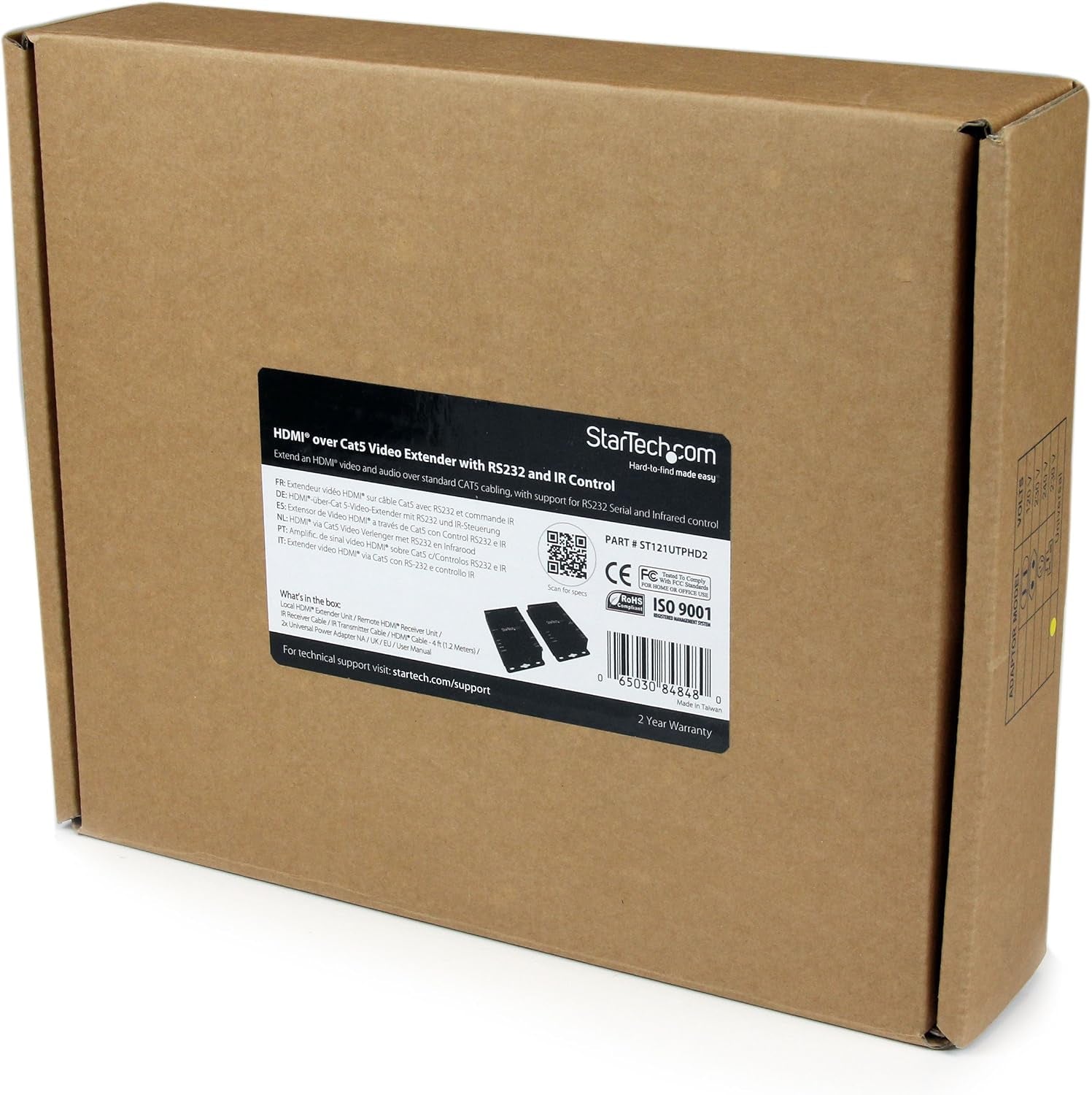 Startech.Com 330 Ft. (100 M) HDMI over Cat5E / CAT6 Hdbaset Extender - UHD 4K - IR Extension - RS232 Extension - Power over Ethernet (ST121UTPHD2)