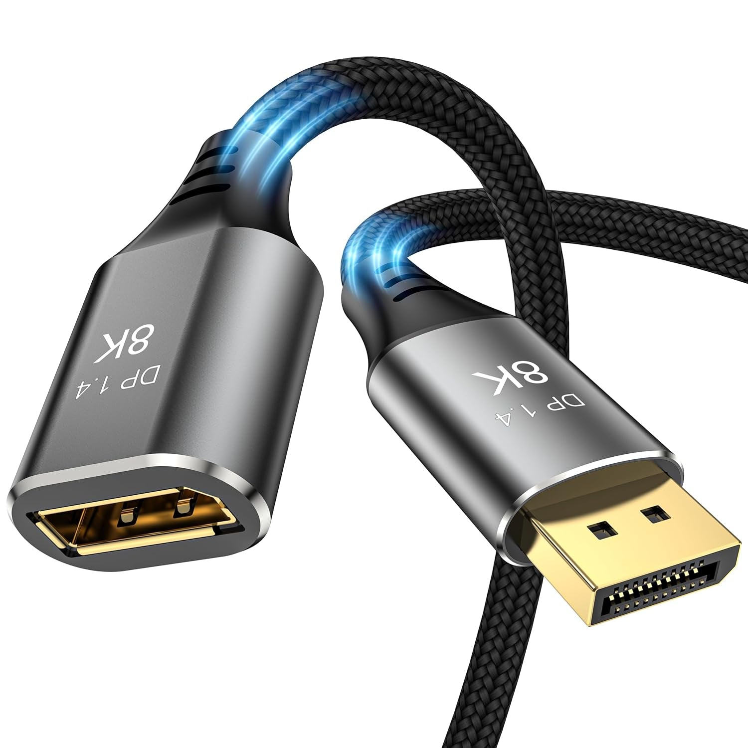 8K Displayport Extension Cable 1.5Feet, Displayport 1.4 Male to Female Extension Cable, Braided DP to DP Extended Cord, Supports 8K@60Hz,4K@120Hz (Grey, 1.5 Ft)