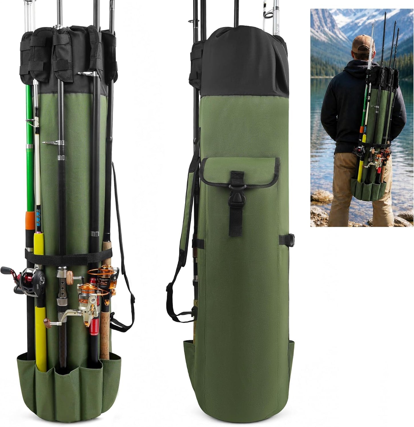 Portable Fishing Rod Storage Bag - Waterproof Canvas Carrier for Tackle Gear Organization