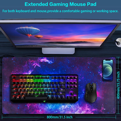 Gaming Mouse Pad, 31.5X15.7In Large Mouse Pads for Desk Keyboard Pad | Desk Mat for Keyboard and Mouse Computer Big Full Size Desk Pad with Non-Slip Rubber Base and Stitched Edge for Home Office