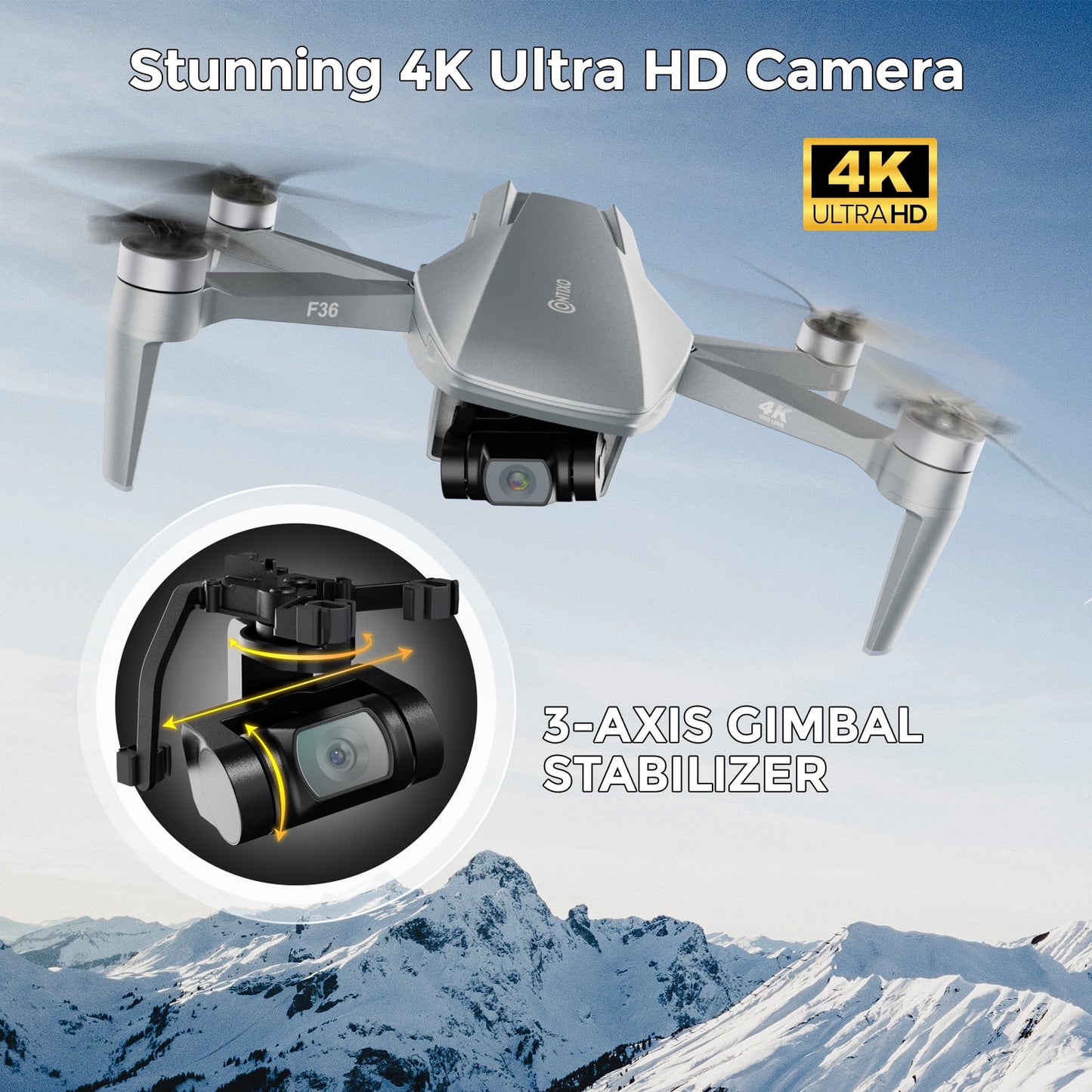 F36 GPS Mini Drone with 4K UHD Camera, 3-Axis Gimbal, RC Quadcopter, and Brushless Motor, Silver