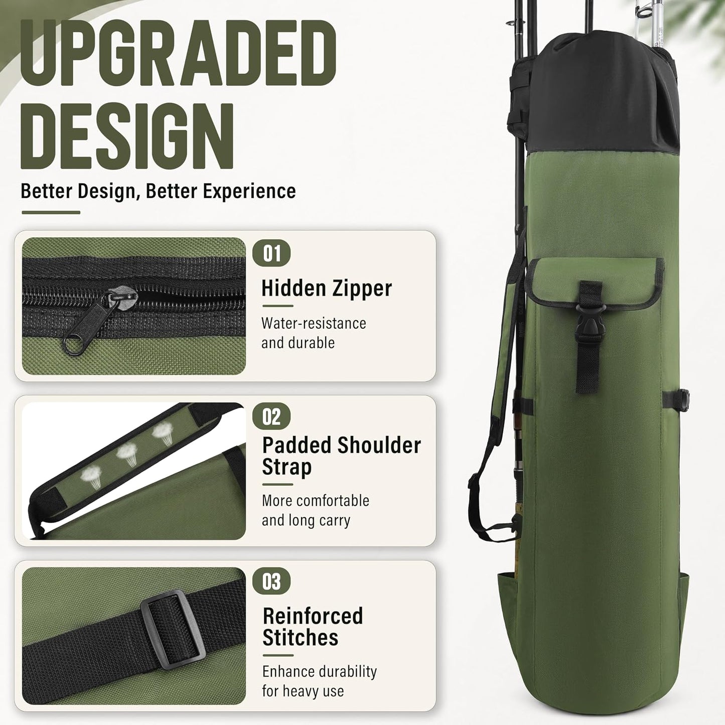 Portable Fishing Rod Storage Bag - Waterproof Canvas Carrier for Tackle Gear Organization