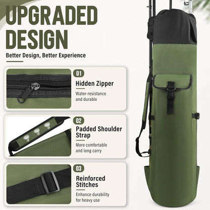 Portable Fishing Rod Storage Bag - Waterproof Canvas Carrier for Tackle Gear Organization