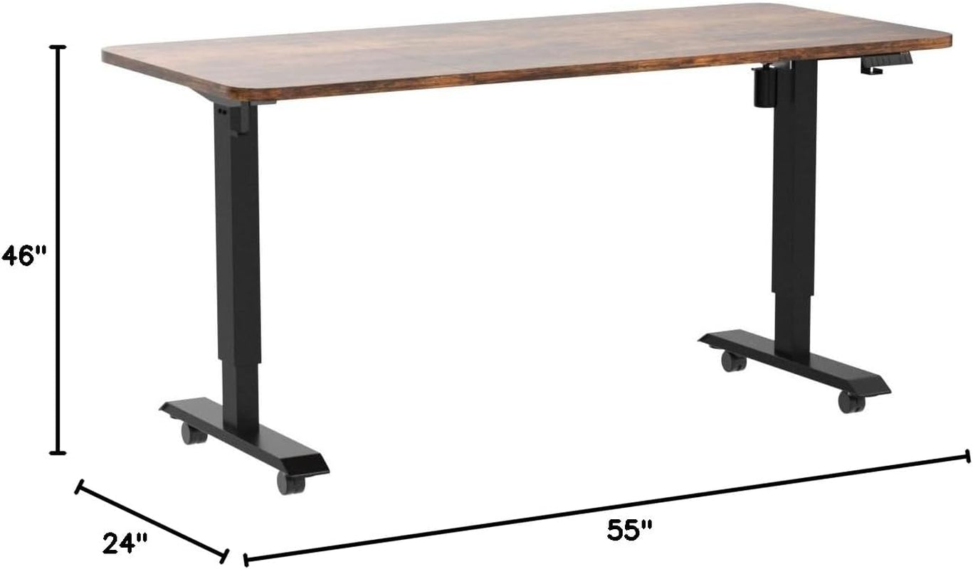 Electric Height Adjustable Standing Desk 55"x24" | Ergonomic Home Office Workstation with 178 lbs Load Capacity, Quiet Motor, Two-Piece Desktop in Rustic Brown