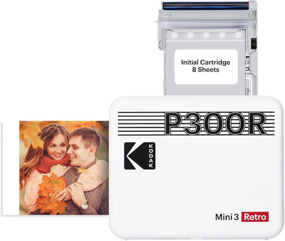 KODAK Mini 3 Retro 4PASS Portable Photo Printer (3X3 Inches) + 8 Sheets, White