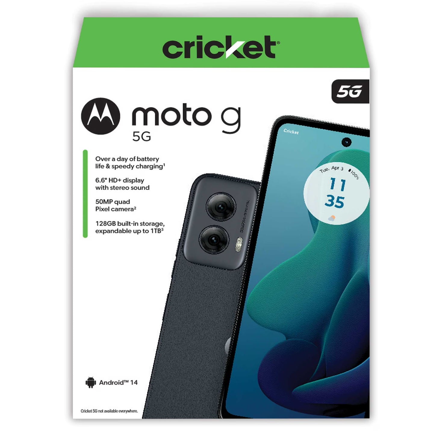 Moto G 5G 2024, 128GB, 4GB RAM, Sage Green - Prepaid Smartphone